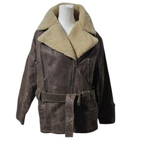 Vintage Winlit | Brown Leather Jacket With Fleace Neckline